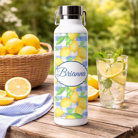 Blau kariert Limette Name Picknick Stil Trinkflasche