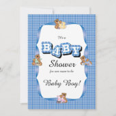 Blau Kariert mit Baby Bears| Babydusche Einladung (Vorderseite)