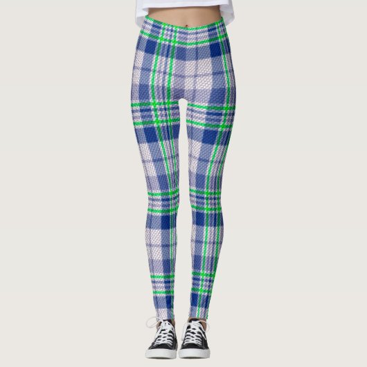Blau Kariert mit grünen Leggings (Vorderseite)