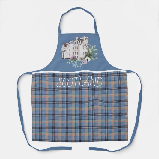 Blau Kariert mit schottischer Burg Schürze (Vorderseite)