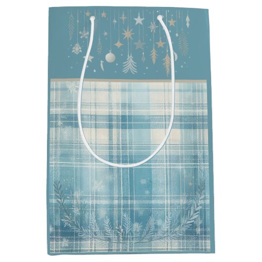 Blau Kariert Mittlere Geschenktüte (Vorderseite)