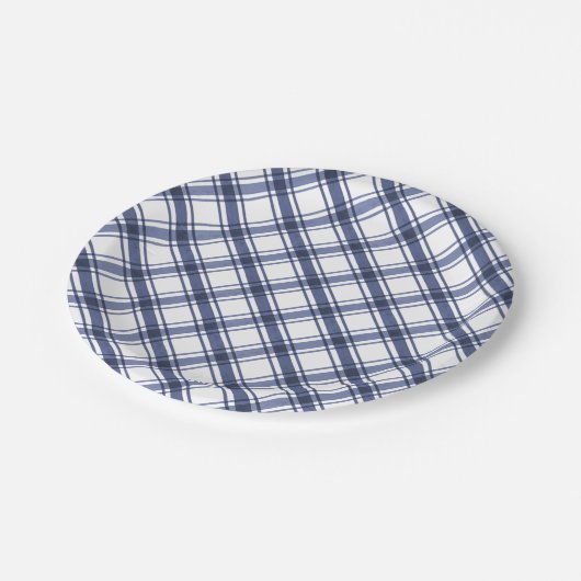 Blau Kariert Pappteller (Schrägansicht)