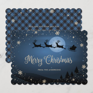 Blau kariert Schneeglöckchen Rentier Weihnachtsman Feiertagskarte