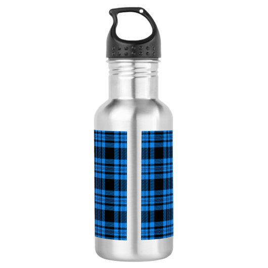 Blau Kariert, Schwarzer Tartan; Muster-Design Edelstahlflasche (Rückseite)