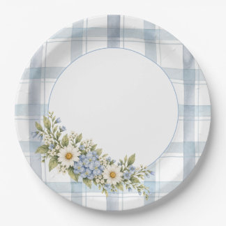 Blau Kariert und Floral Pappteller