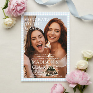 Blau kariert Zwei Absolventen Foto Abschlussfeier Acryleinladungen