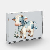 Blau kariertes Babykuh Pastell-Farm-Ästhetik Fotoblock (Links)