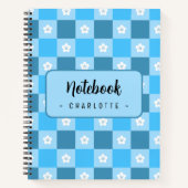 Blau kariertes Blumen Notizbuch (Vorderseite)