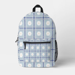 Blau kariertes Gänseblümchen-Muster Bedruckter Rucksack