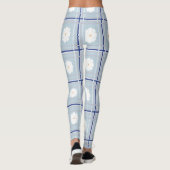 Blau kariertes Gänseblümchen-Muster Leggings (Rückseite)