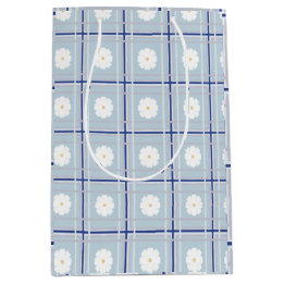Blau kariertes Gänseblümchen-Muster Mittlere Geschenktüte