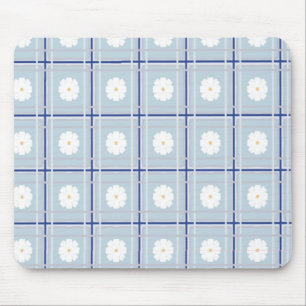 Blau kariertes Gänseblümchen-Muster Mousepad