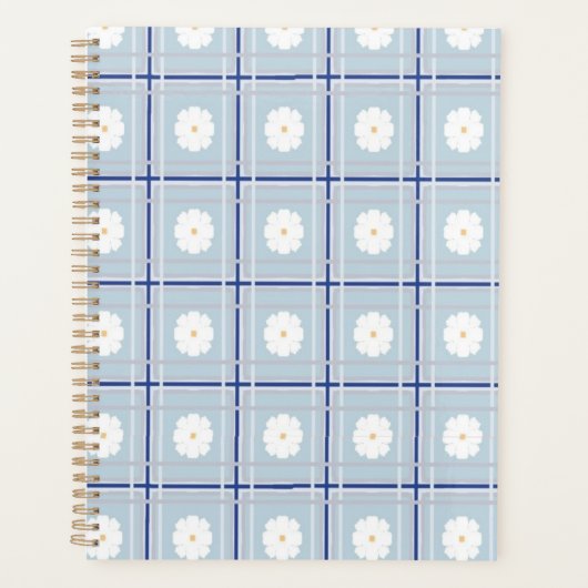 Blau kariertes Gänseblümchen-Muster Planer (Vorderseite)