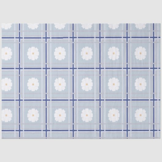 Blau kariertes Gänseblümchen-Muster Seidenpapier (Vorderseite)