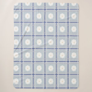Blau kariertes Gänseblümchen-Muster Sherpadecke