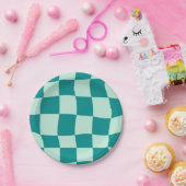 Blau kariertes Muster Groovy Retro Pappteller (Party)