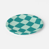 Blau kariertes Muster Groovy Retro Pappteller (Schrägansicht)