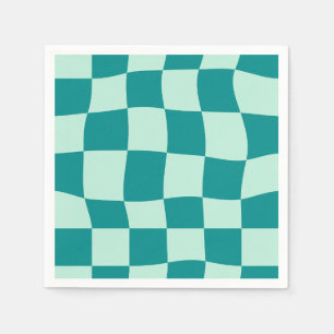 Blau kariertes Muster Groovy Retro Serviette