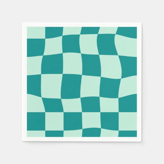 Blau kariertes Muster Groovy Retro Serviette (Vorderseite)