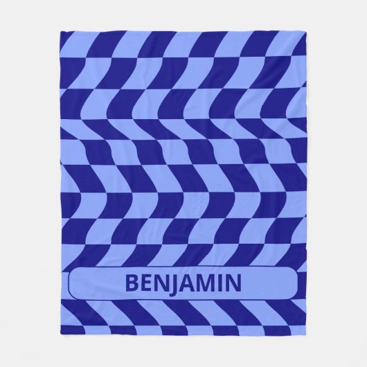 Blau kariertes Muster mit individuelle Name Fleecedecke (Vorderseite)
