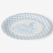 Blau kariertes Ostern Pappteller (Schrägansicht)