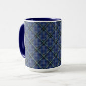 Blau kariertes Quadrat mit pixeligen Punkten Tasse (Vorderseite Links)