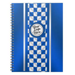 Blau kariertes Rennstreifen-Logo-Design Spirale Notizblock