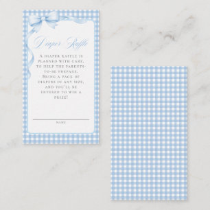 Blau kariertes Schleifenwindel Tombola Baby Shower Begleitkarte