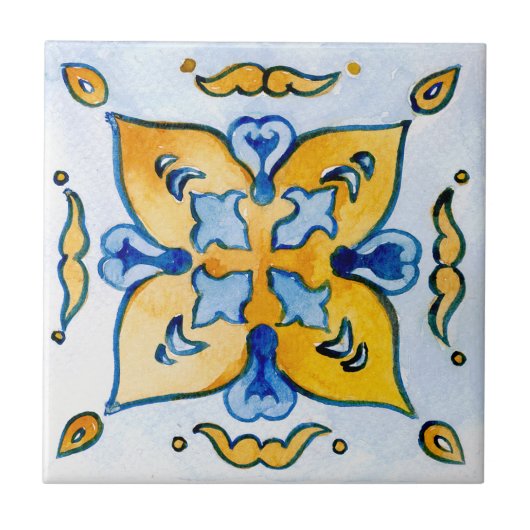 Blau-Keramik-Kachel aus mediterranem Kunsthandwerk Fliese (Vorderseite)