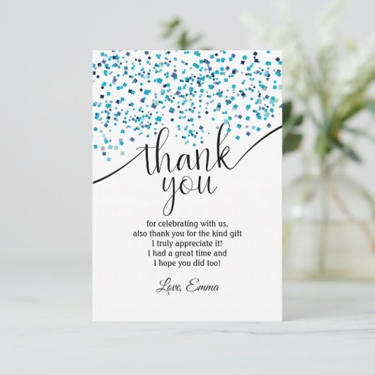 Blau, Konfetti, danke Karte (Stehend Vorderseite)