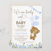 Blau können wir frühzeitig warten Bärenballons Bab Einladung (Vorne/Hinten)