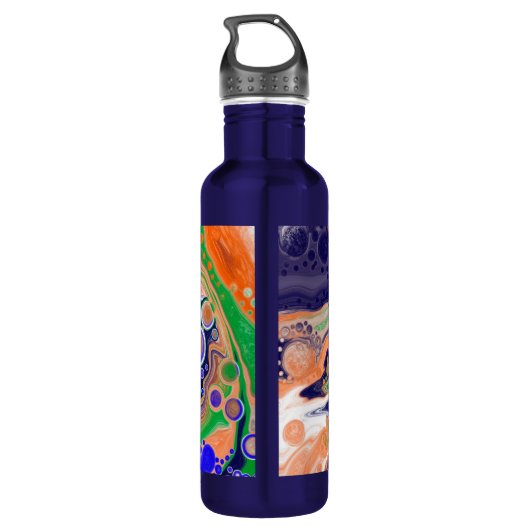 Blau, Koralle und Grüne Farbflüsse Kunst Edelstahlflasche (Rückseite)