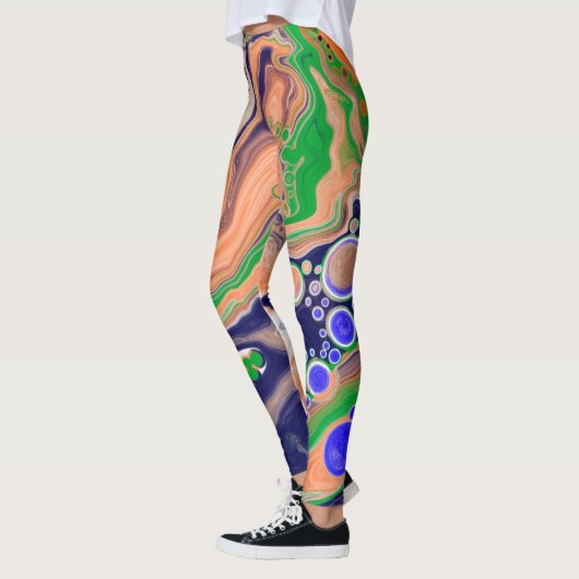 Blau, Koralle und Grüne Farbflüsse Kunst Leggings (Links)