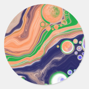 Blau, Koralle und Grüne Farbflüsse Kunst Runder Aufkleber