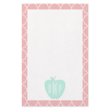 Blau + Korallenroter Quatrefoil Monogramm-Lehrer