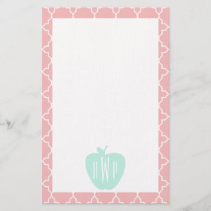 Blau + Korallenroter Quatrefoil Monogramm-Lehrer Briefpapier