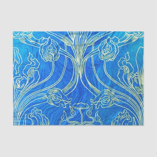 Blau, Kunst nouveau, mit Blumen, Schönheitsepoche, Seidenpapier (Vorderseite)
