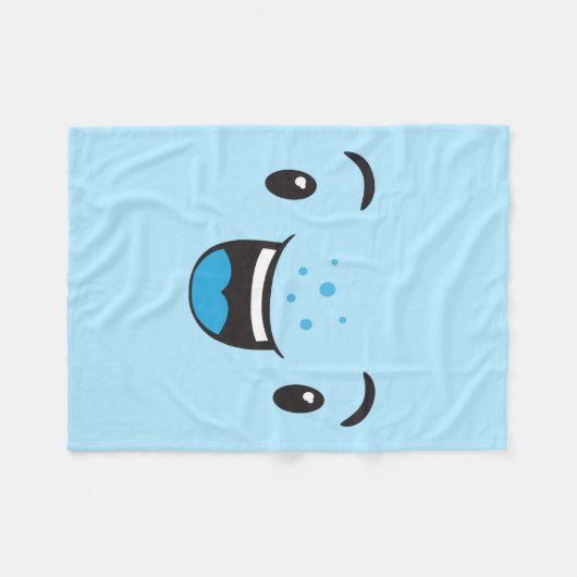 Blau lächelnd Kawaii Face Fleece Blanket (Vorderseite (Horizontal))