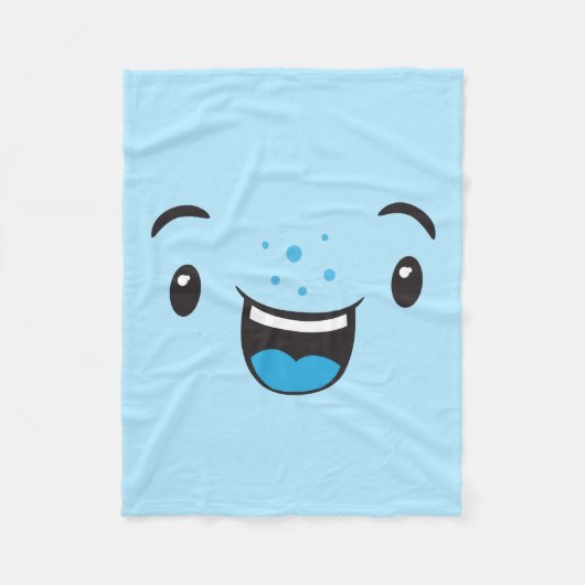 Blau lächelnd Kawaii Face Fleece Blanket (Vorderseite)