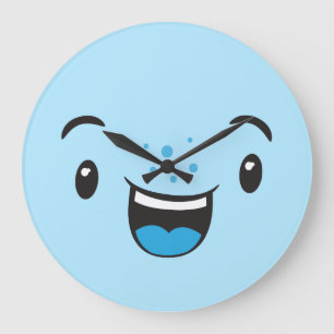 Blau lächelnd Kawaii Face Wall Clock Große Wanduhr