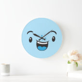 Blau lächelnd Kawaii Face Wall Clock Große Wanduhr (Zuhause)