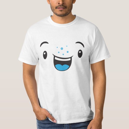 Blau lächelnd Kawaii Gesichtsbekleidung T-Shirt (Vorderseite)