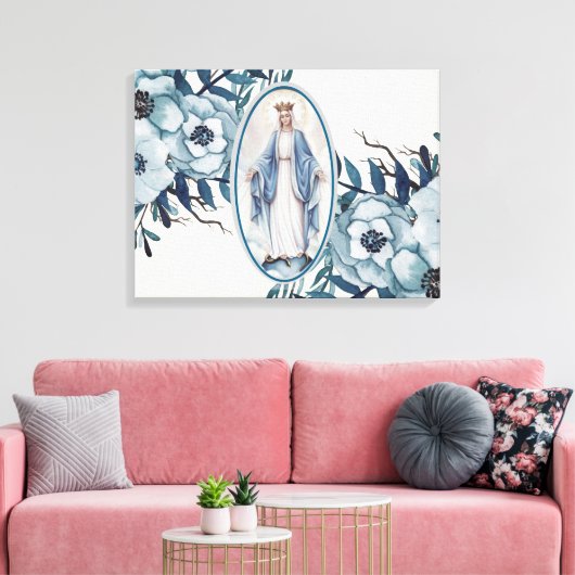 Blau | Lady of Grace | Jungfrau Mary | Spitze Leinwanddruck (Insitu (Wohnzimmer))