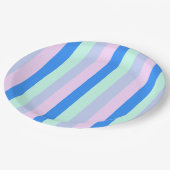 Blau, Lavendel, Rosa und Pastellfarben Grüne Strei Pappteller (Schrägansicht)