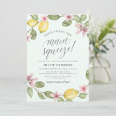 Blau | Lemon Wreath Main Squeeze Brautparty Einladung (Stehend Vorderseite)