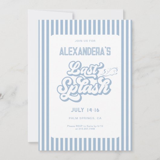 Blau Letzter Splash-Junggeselinnen-Abschied Einladung (Vorderseite)