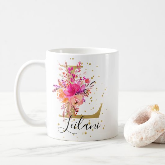Blau-leuchtend oraler Brief L Monogramm Kaffeetasse (Mit Donut)