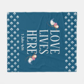Blau | LIEBE LEBT HIER | Stilvoll anpassbar Fleecedecke (Vorderseite (Horizontal))