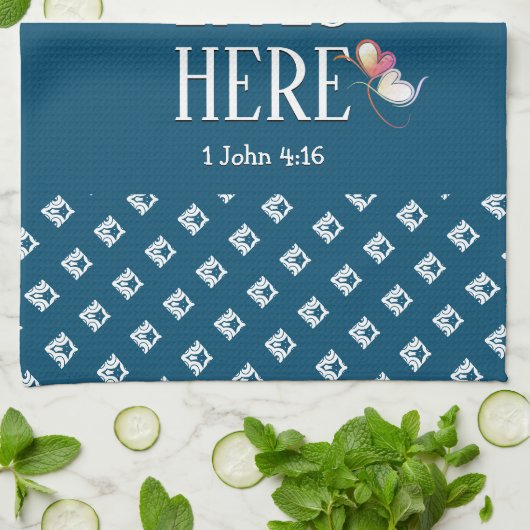 Blau | LIEBE LEBT HIER | Stilvoll anpassbar Geschirrtuch (Gefaltet)