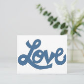 Blau // LIEBE text in whimsical Cartoon cursive Postkarte (Stehend Vorderseite)